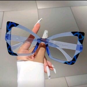 Blue Leopard-Accent Oversized Cat-Eye Glasses